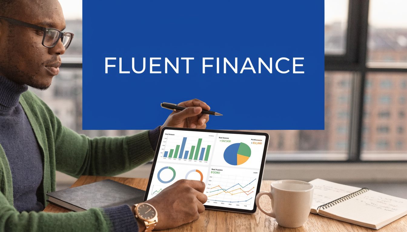 A professional man holding a pen looking at a digital tablet displaying various financial business charts