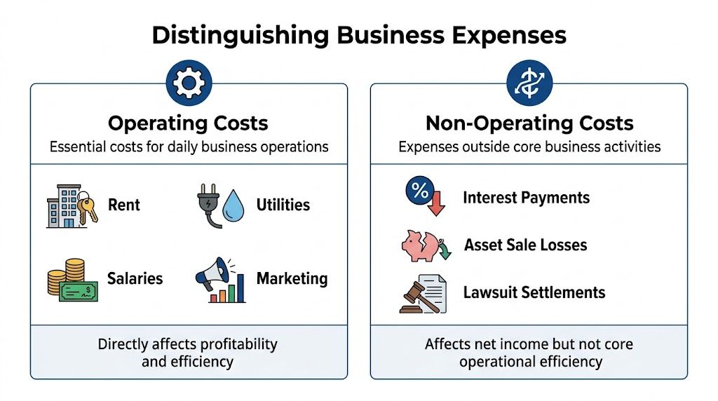 An infographic illustrating the difference between operating costs and non-operating costs for a business.
