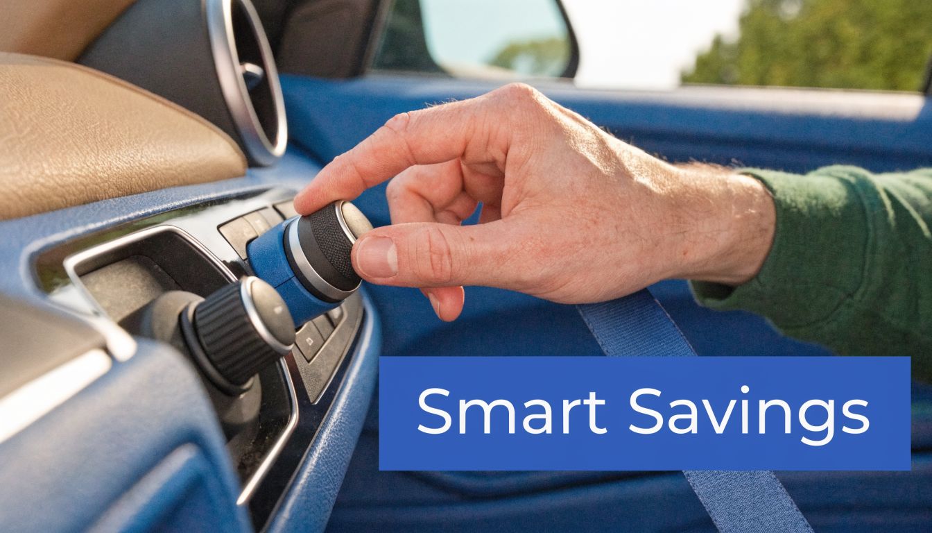 A person adjusting a car dial with the text Smart Savings overlaid on the image.