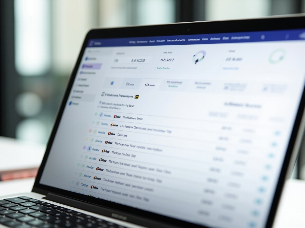 Laptop screen showing an AI-powered financial operations dashboard with automated transaction categorization