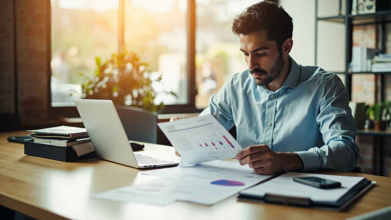 Small business owner reviewing financial statements during a bookkeeping cleanup and catch-up process