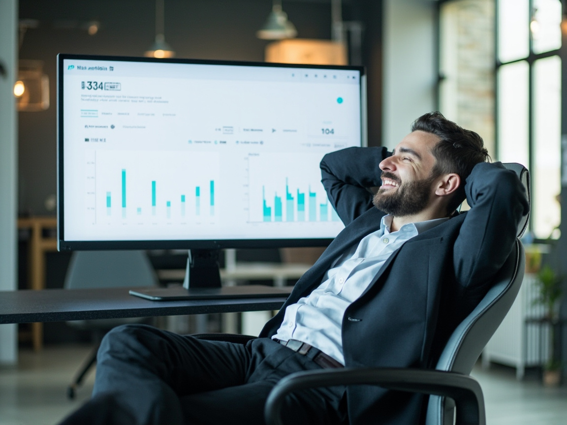 Business owner feeling relief after completing bookkeeping catch-up and getting books current