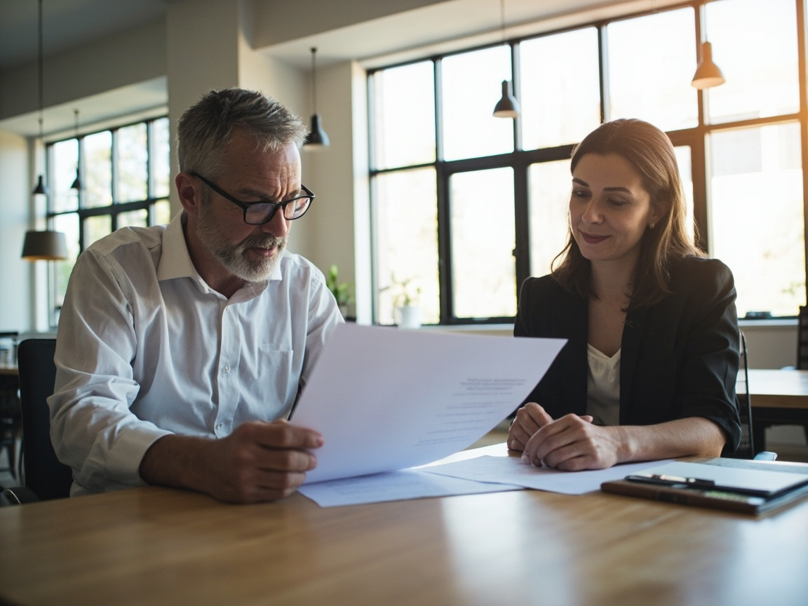 Financial advisor and small business owner discussing business structure options to optimize tax planning
