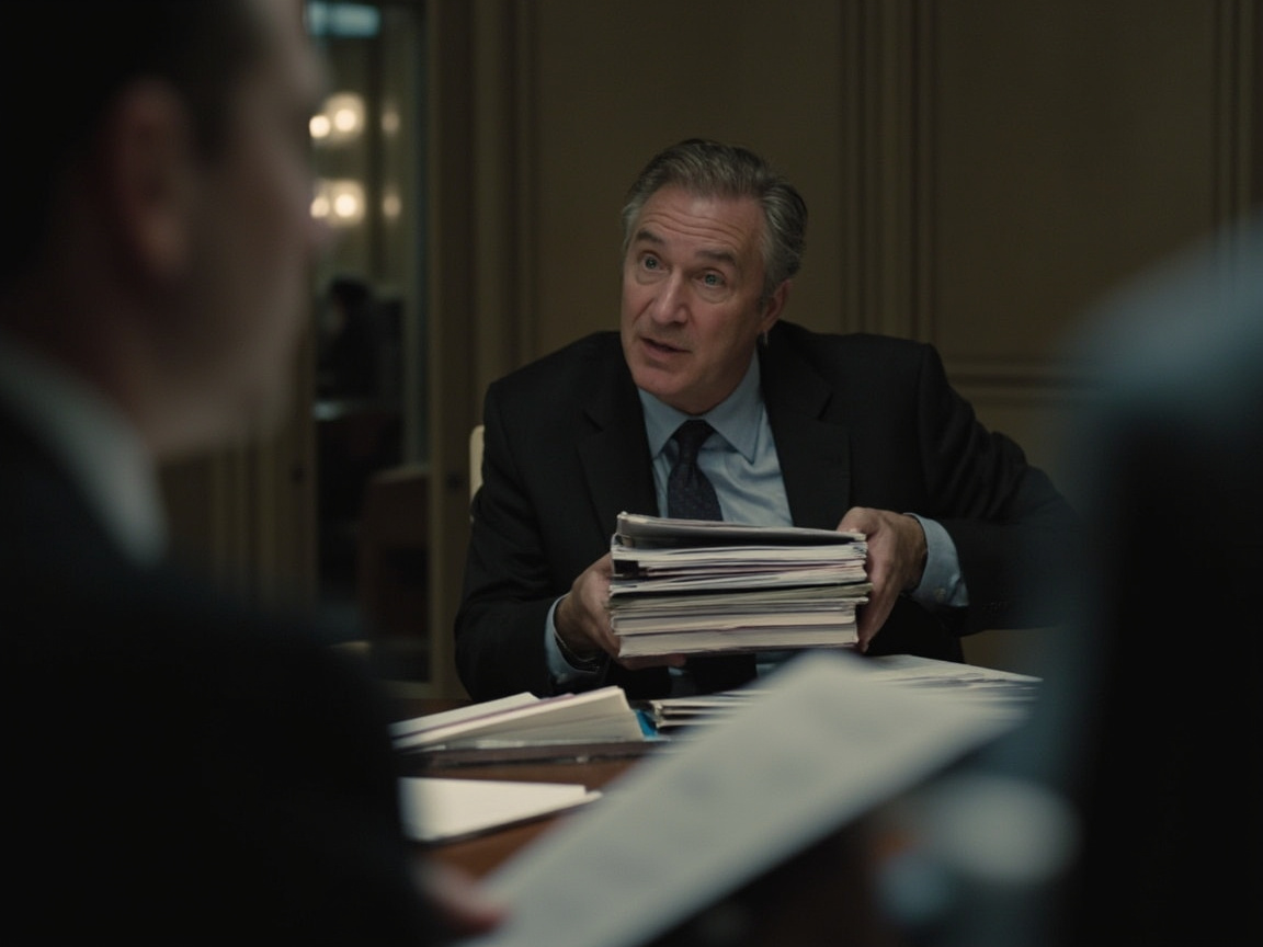 Commission-based financial advisor presenting investment products to a client in a corporate conference room