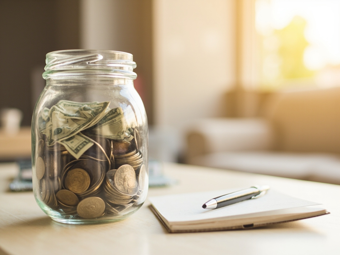 Glass jar emergency fund savings on a desk — building a financial safety net as part of a personal financial plan