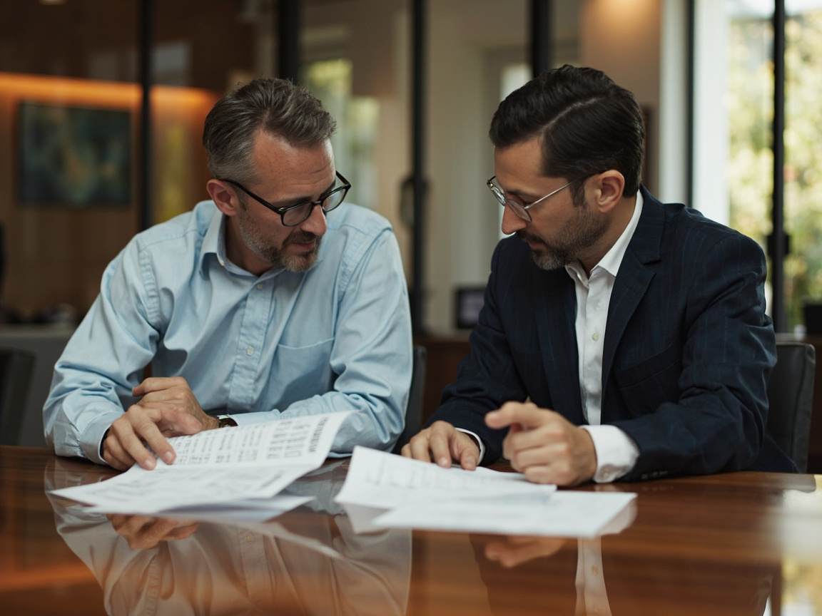 Financial advisor and business client reviewing financial operations strategy together in a professional meeting