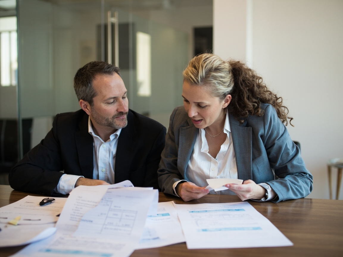 Client and financial advisor reviewing documents together during a hiring consultation