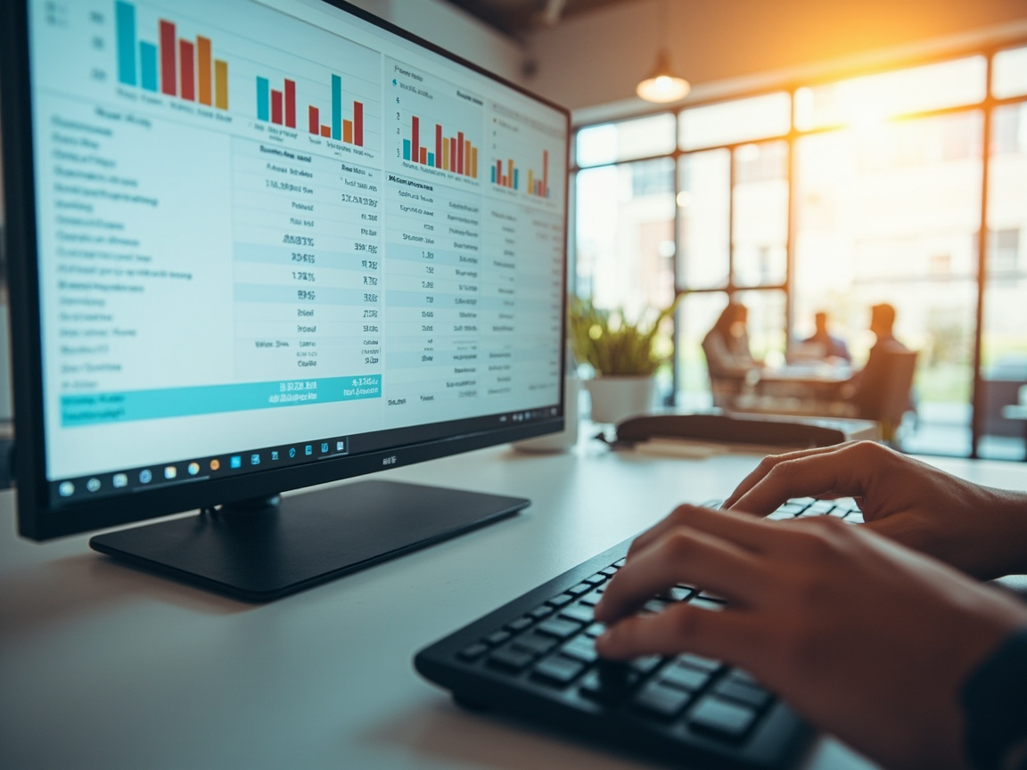 Monthly profit and loss report on screen used for service business bookkeeping review