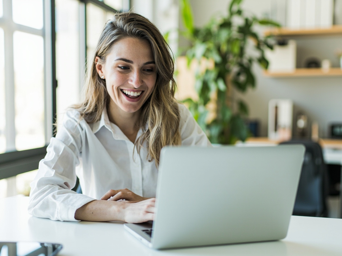 Small business owner using outsourced payroll support service on laptop