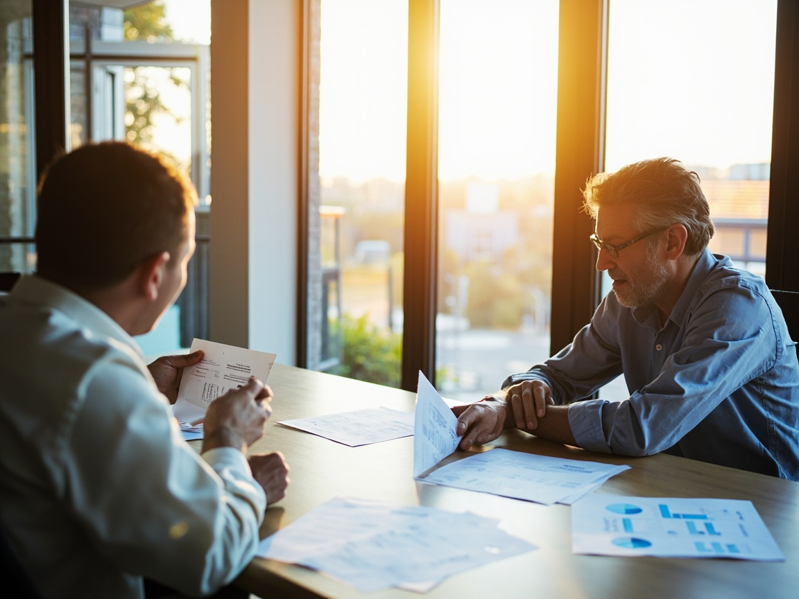 Financial professional consulting with small business owner about bookkeeping cleanup and catch-up services