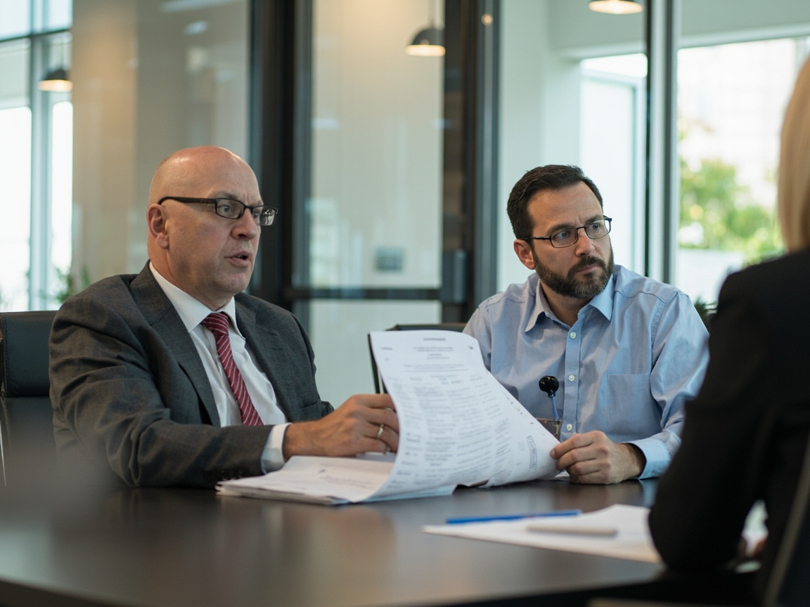 Business partners reviewing a succession and exit plan with a financial advisor