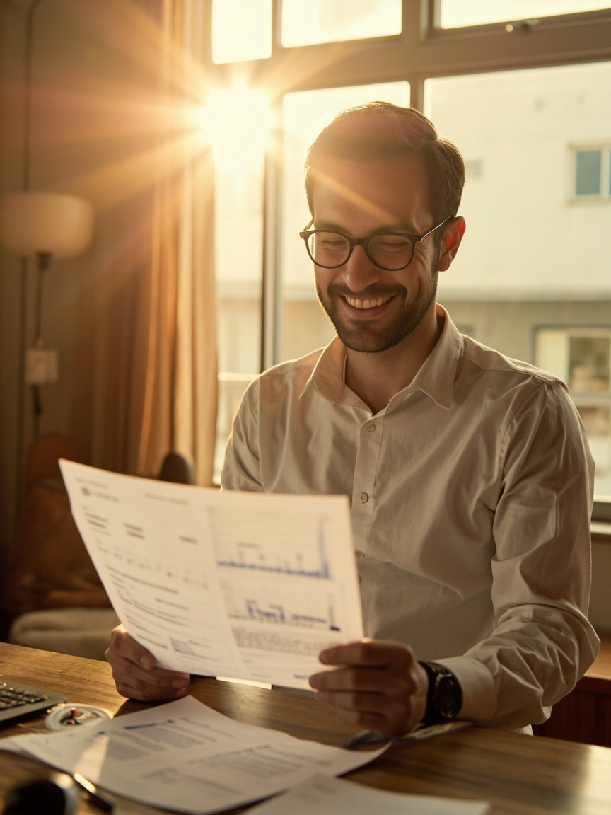 Business owner reviewing financial reports