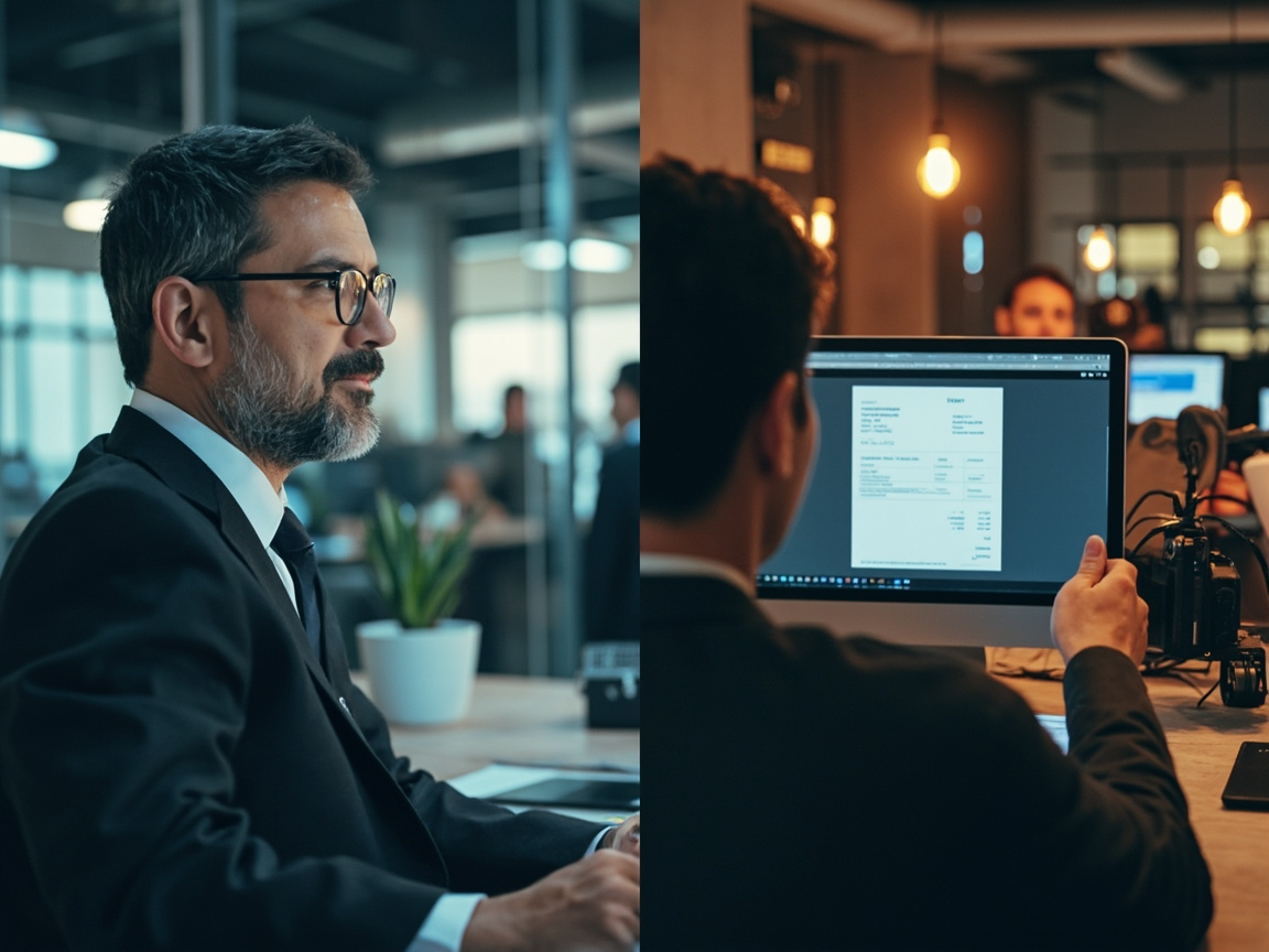 Comparison of W-2 employee and 1099 contractor work environments illustrating payroll compliance classification