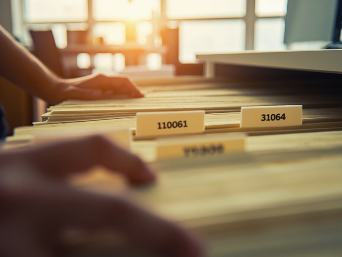 Hanging file folders organized by year for small business financial record retention