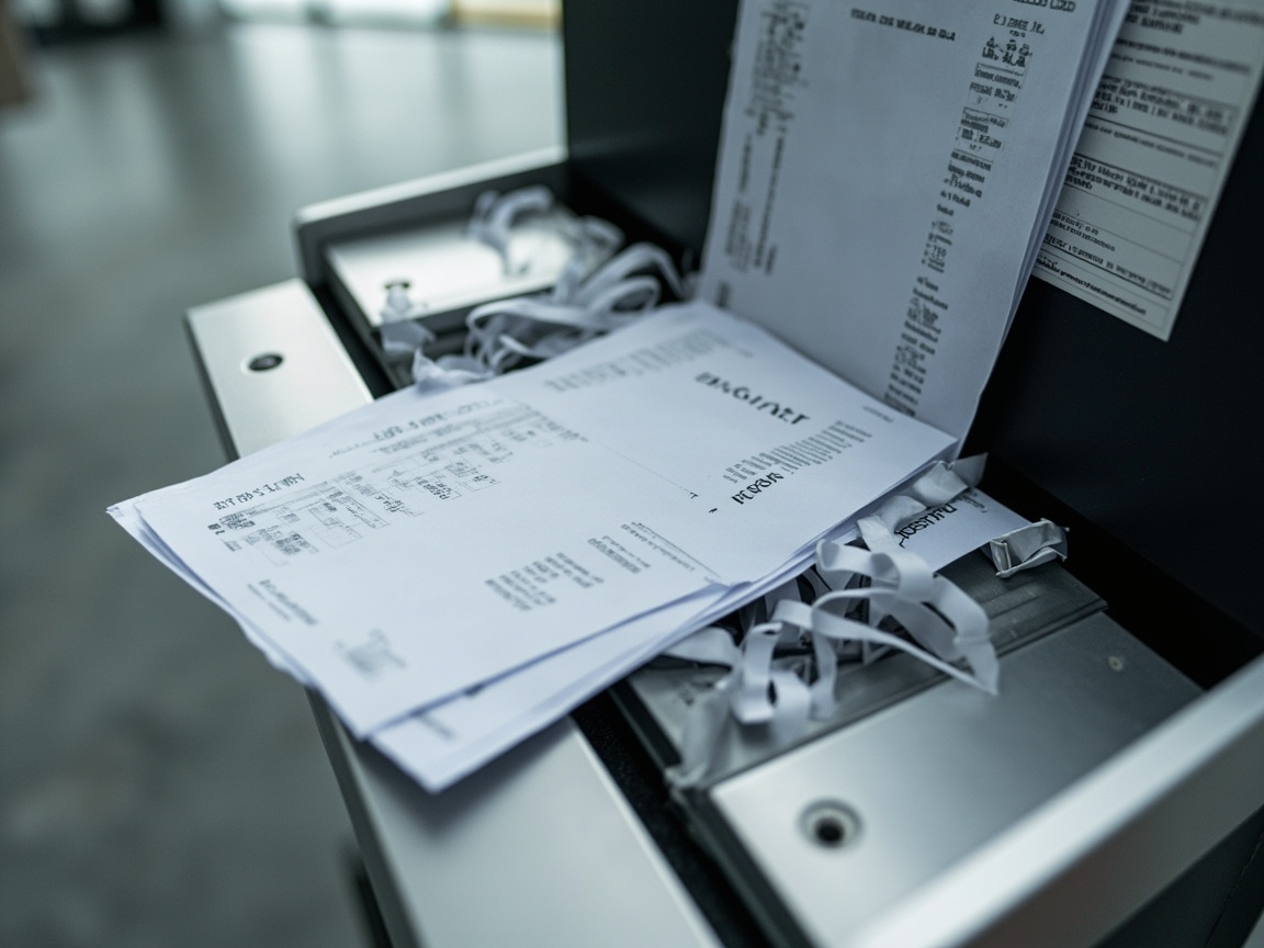Paper shredder safely disposing of old small business financial records