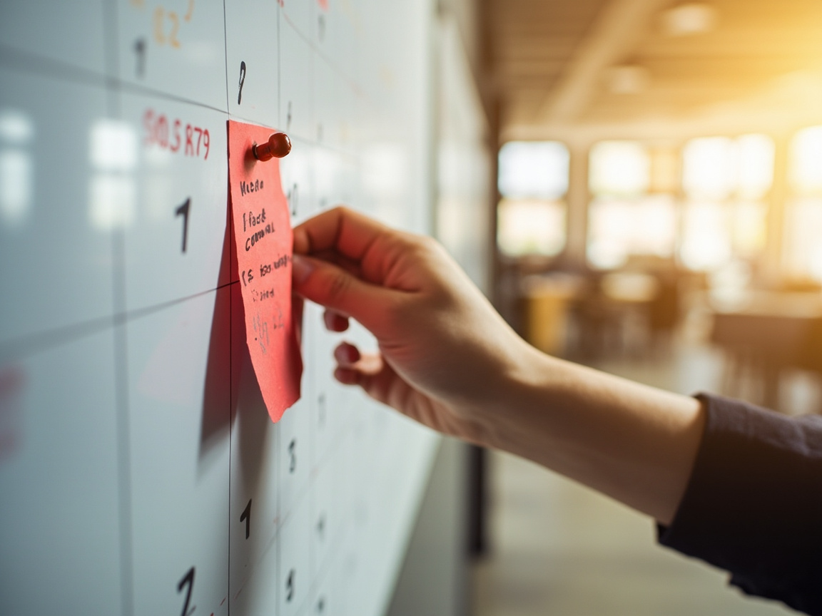 Wall calendar with circled dates marking small business payroll tax deadlines